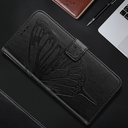 For iPhone 16 Embossed Butterfly Leather Phone Case(Black) - iPhone 16 Cases by buy2fix | Online Shopping UK | buy2fix