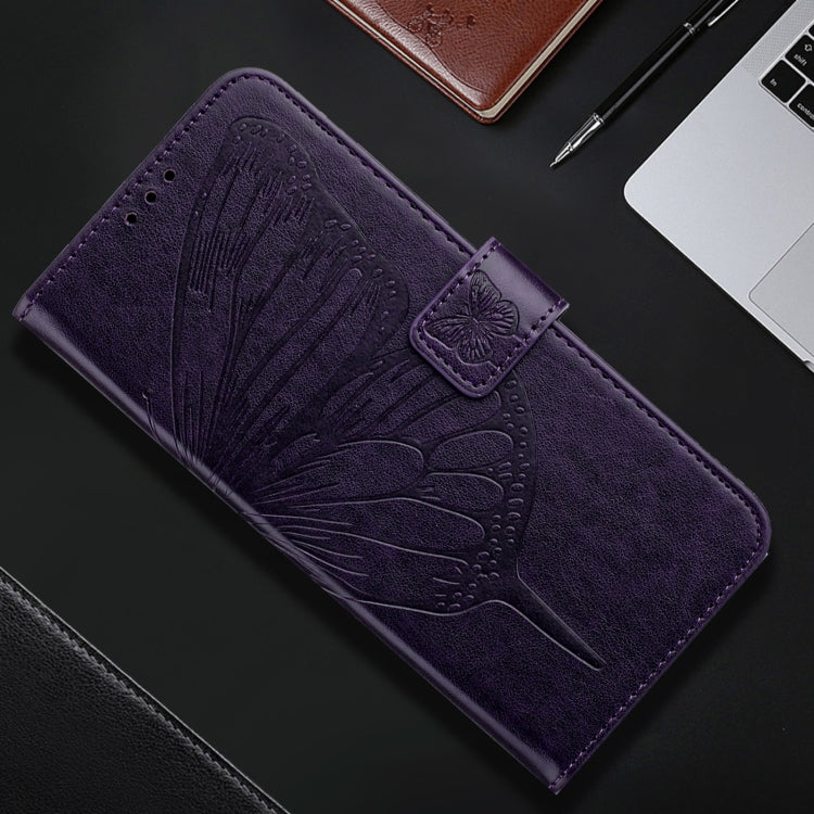 For iPhone 16 Embossed Butterfly Leather Phone Case(Dark Purple) - iPhone 16 Cases by buy2fix | Online Shopping UK | buy2fix