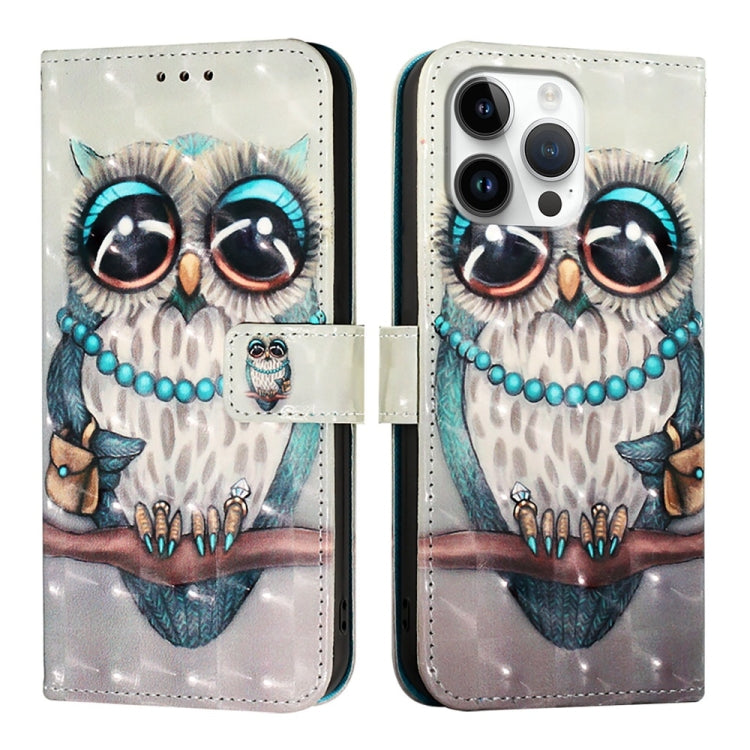 For iPhone 16 Pro Max 3D Painting Horizontal Flip Leather Phone Case(Grey Owl) - iPhone 16 Pro Max Cases by buy2fix | Online Shopping UK | buy2fix