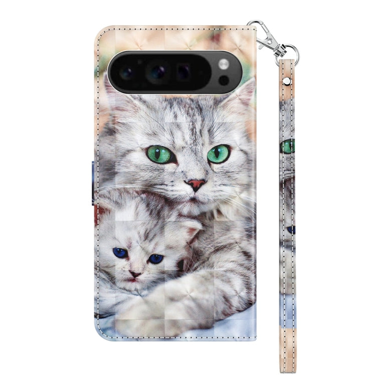 For Google Pixel 9 3D Painted Pattern Leather Phone Case(Two Loving Cats) - Google Cases by buy2fix | Online Shopping UK | buy2fix