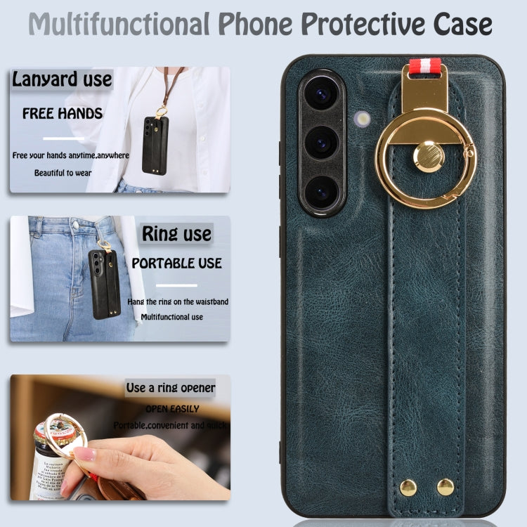 For Samsung Galaxy S24+ 5G Wristband Leather Back Phone Case(Blue) - Galaxy S24+ 5G Cases by buy2fix | Online Shopping UK | buy2fix
