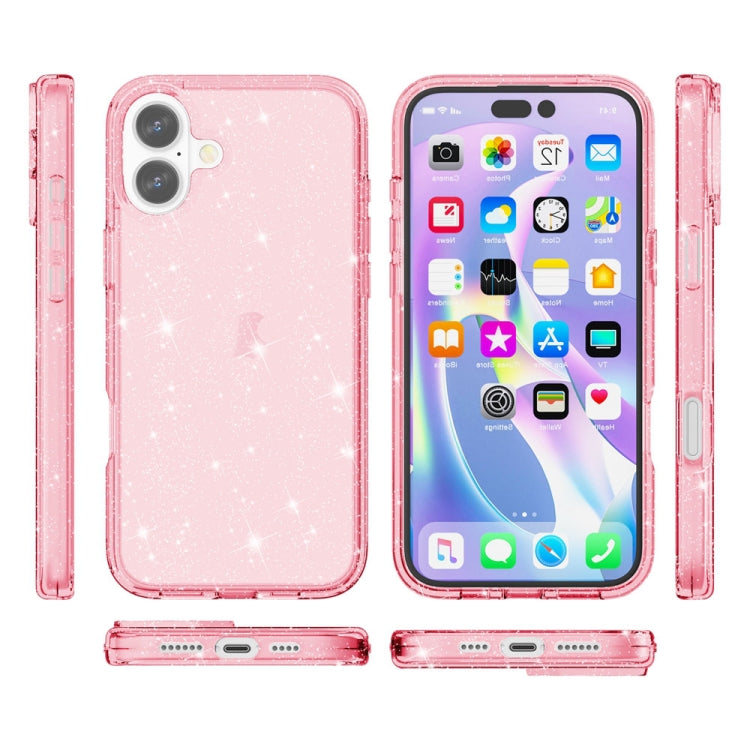 For iPhone 16 Shockproof Terminator Glitter Powder Phone Case(Pink) - iPhone 16 Cases by buy2fix | Online Shopping UK | buy2fix