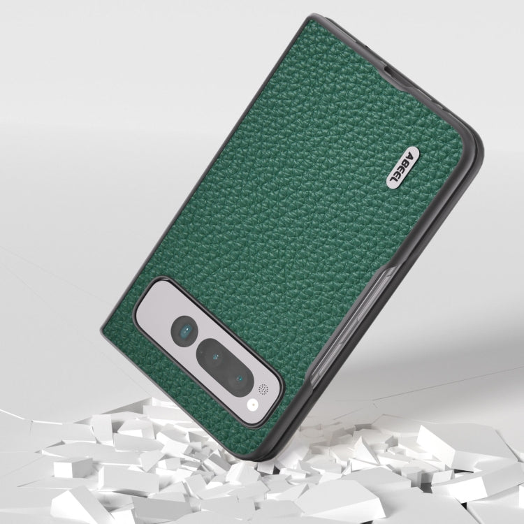 For Google Pixel Fold ABEEL Genuine Leather Litchi Texture Phone Case(Green) - Google Cases by buy2fix | Online Shopping UK | buy2fix