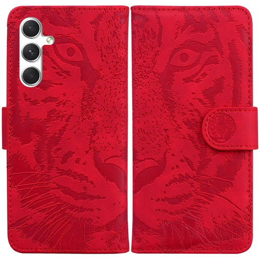 For Samsung Galaxy S24+ 5G Tiger Embossing Pattern Flip Leather Phone Case(Red) - Galaxy S24+ 5G Cases by buy2fix | Online Shopping UK | buy2fix