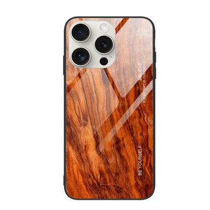 For iPhone 16 Pro Wood Grain Glass Phone Case(Light Brown) - iPhone 16 Pro Cases by buy2fix | Online Shopping UK | buy2fix