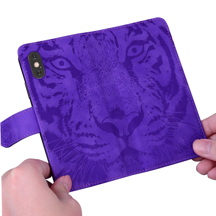 For Motorola Moto G Play 4G 2024 Tiger Embossing Pattern Leather Phone Case(Purple) - Motorola Cases by buy2fix | Online Shopping UK | buy2fix