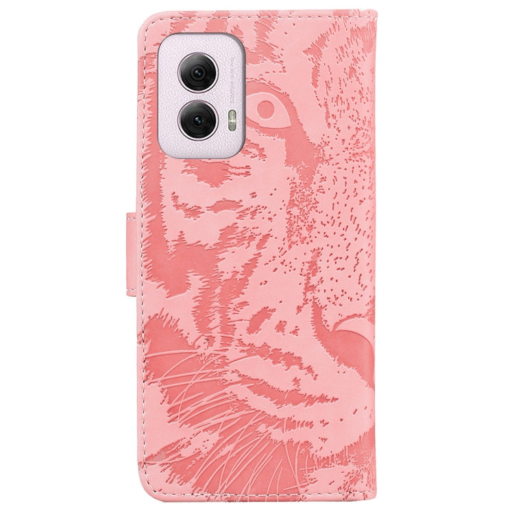 For Motorola Moto G Power 5G 2024 Tiger Embossing Pattern Leather Phone Case(Pink) - Motorola Cases by buy2fix | Online Shopping UK | buy2fix