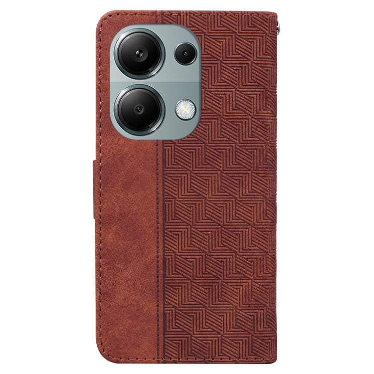 For Xiaomi Poco M6 Pro 4G Geometric Embossed Leather Phone Case(Brown) - Xiaomi Cases by buy2fix | Online Shopping UK | buy2fix
