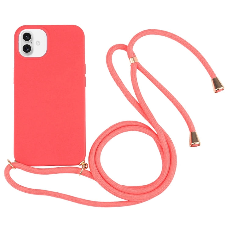 For iPhone 16 Wheat Straw TPU Shockproof Phone Case with Neck Lanyard(Red) - iPhone 16 Cases by buy2fix | Online Shopping UK | buy2fix