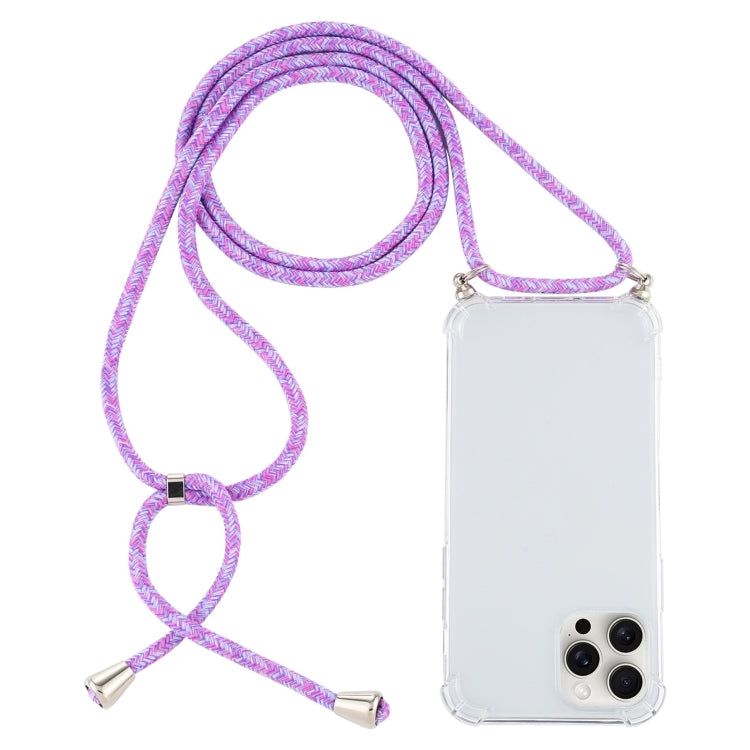 For iPhone 16 Pro Four-Corner Shockproof Transparent TPU Case with Lanyard(Purple) - iPhone 16 Pro Cases by buy2fix | Online Shopping UK | buy2fix