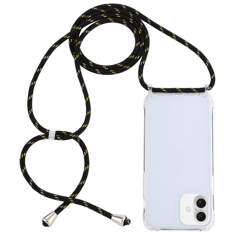 For iPhone 16 Transparent Acrylic Airbag Shockproof Phone Protective Case with Lanyard(Black Gold) - iPhone 16 Cases by buy2fix | Online Shopping UK | buy2fix