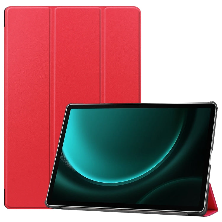 For Samsung Galaxy Tab S9 FE+ Custer Pure Color 3-Fold Holder Smart Leather Tablet Case(Red) - Galaxy Tab S9 FE+ by buy2fix | Online Shopping UK | buy2fix