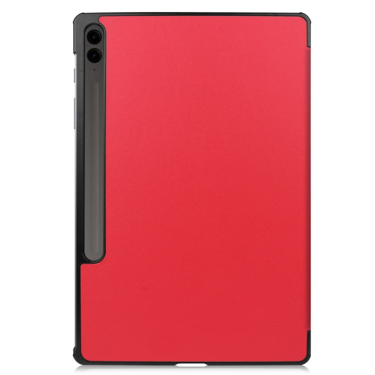 For Samsung Galaxy Tab S9 FE+ Custer Pure Color 3-Fold Holder Smart Leather Tablet Case(Red) - Galaxy Tab S9 FE+ by buy2fix | Online Shopping UK | buy2fix