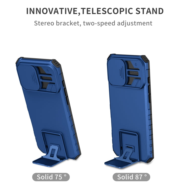 For iPhone 16 Pro Max Stereoscopic Holder Sliding Camshield Phone Case(Blue) - iPhone 16 Pro Max Cases by buy2fix | Online Shopping UK | buy2fix