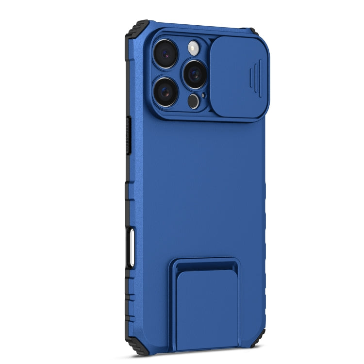 For iPhone 16 Pro Stereoscopic Holder Sliding Camshield Phone Case(Blue) - iPhone 16 Pro Cases by buy2fix | Online Shopping UK | buy2fix