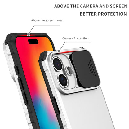 For iPhone 16 Stereoscopic Holder Sliding Camshield Phone Case(White) - iPhone 16 Cases by buy2fix | Online Shopping UK | buy2fix