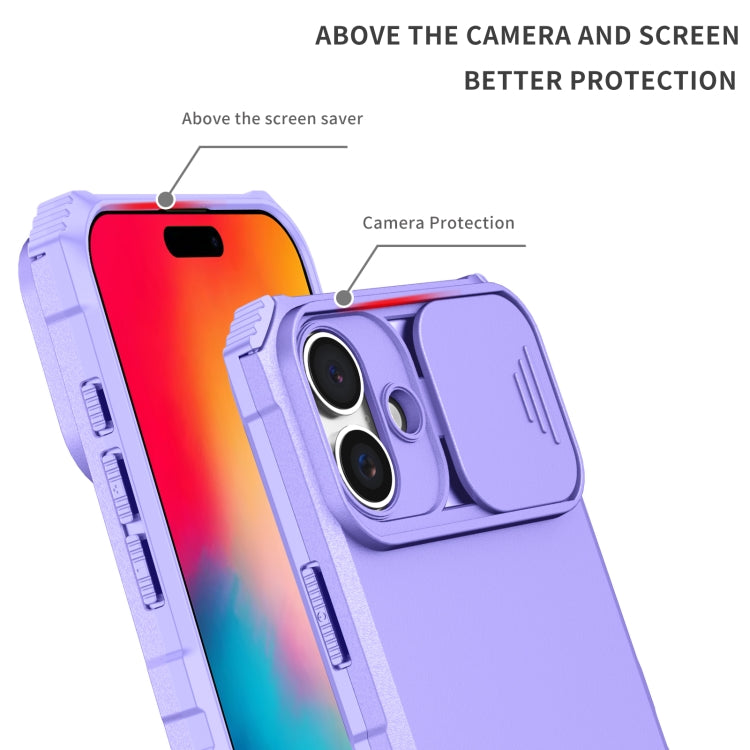 For iPhone 16 Stereoscopic Holder Sliding Camshield Phone Case(Purple) - iPhone 16 Cases by buy2fix | Online Shopping UK | buy2fix