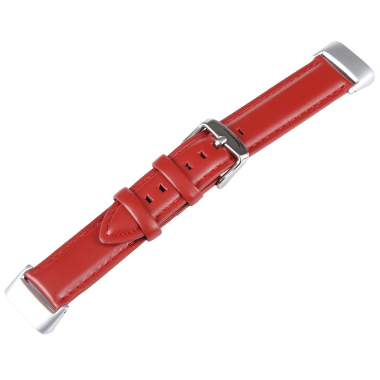 For Fitbit Charge 5 18mm Bamboo Joint Texture Genuine Leather Watch Band(Red) - Watch Bands by buy2fix | Online Shopping UK | buy2fix