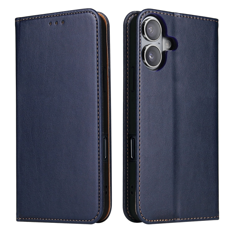 For iPhone 16 Fierre Shann PU Genuine Leather Texture Phone Case(Blue) - iPhone 16 Cases by FIERRE SHANN | Online Shopping UK | buy2fix