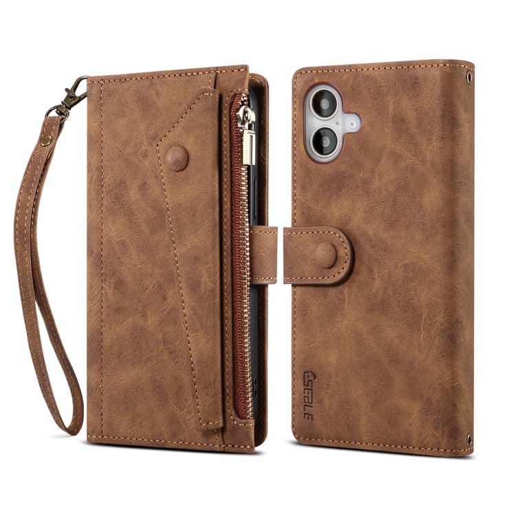 For iPhone 16 Plus ESEBLE Retro Frosted RFID Flip Leather Phone Case(Brown) - iPhone 16 Plus Cases by ESEBLE | Online Shopping UK | buy2fix