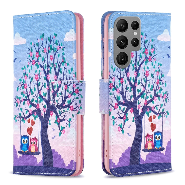 For Samsung Galaxy S24 Ultra 5G Colored Drawing Pattern Leather Phone Case(Owl) - Galaxy S24 Ultra 5G Cases by buy2fix | Online Shopping UK | buy2fix