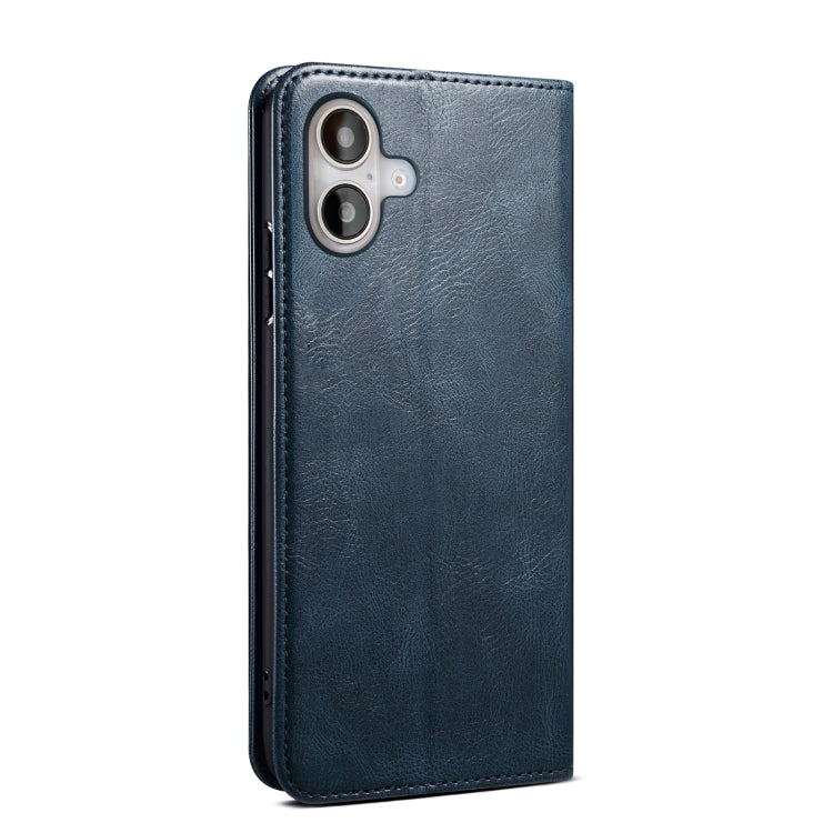 For iPhone 16 Plus Oil Wax Crazy Horse Texture Leather Phone Case(Blue) - iPhone 16 Plus Cases by buy2fix | Online Shopping UK | buy2fix