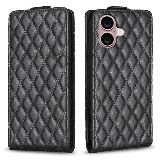 For iPhone 16 Plus Diamond Lattice Vertical Flip Leather Phone Case(Black) - iPhone 16 Plus Cases by buy2fix | Online Shopping UK | buy2fix