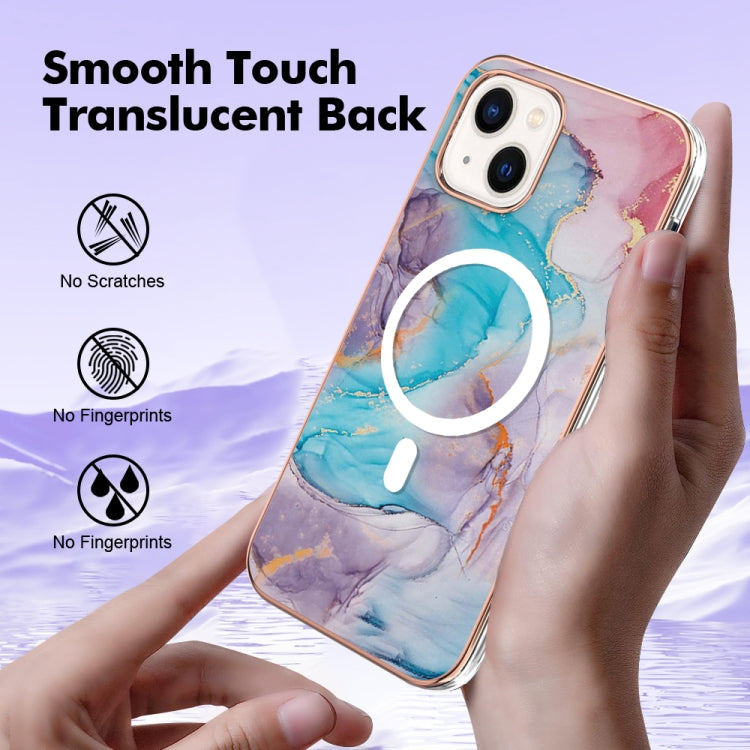 For iPhone 15 Marble Pattern Dual-side IMD Magsafe TPU Phone Case(Blue Marble) - iPhone 15 Cases by buy2fix | Online Shopping UK | buy2fix