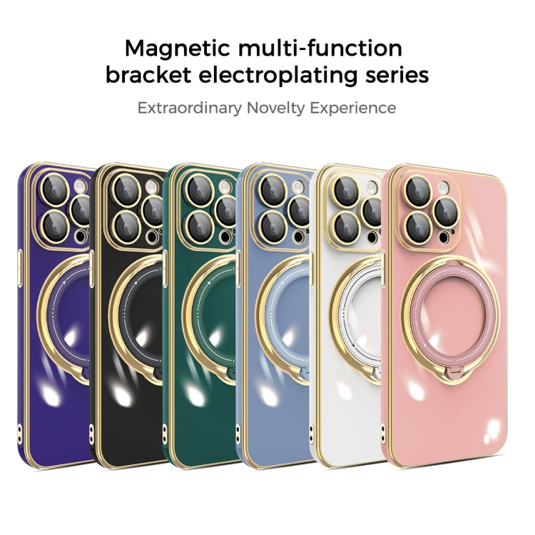 For iPhone 14 Plus Multifunction Electroplating MagSafe Holder Phone Case(Blue) - iPhone 14 Plus Cases by buy2fix | Online Shopping UK | buy2fix