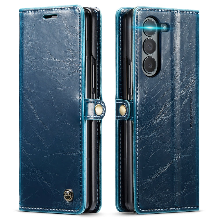 For Samsung Galaxy Z Fold5 CaseMe-003 PU + PC Business Style Crazy Horse Texture Leather Phone Case(Blue Green) - Galaxy Z Fold5 Cases by CaseMe | Online Shopping UK | buy2fix