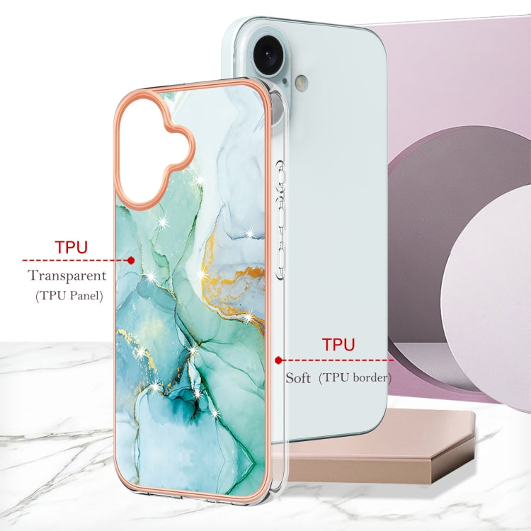 For iPhone 16 Plus Electroplating Marble Pattern Dual-side IMD TPU Shockproof Phone Case (Green 003) - iPhone 16 Plus Cases by buy2fix | Online Shopping UK | buy2fix