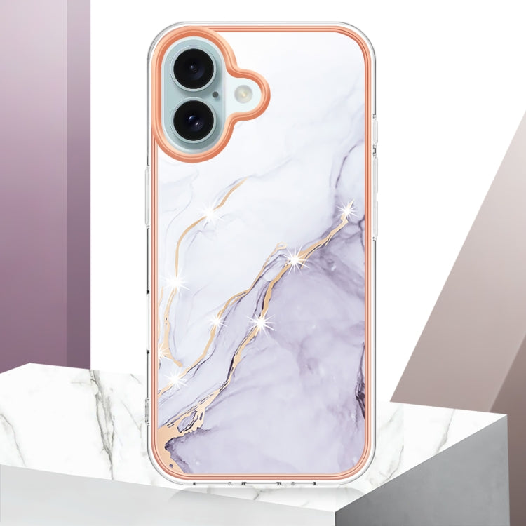 For iPhone 16 Plus Electroplating Marble Pattern Dual-side IMD TPU Shockproof Phone Case (White 006) - iPhone 16 Plus Cases by buy2fix | Online Shopping UK | buy2fix