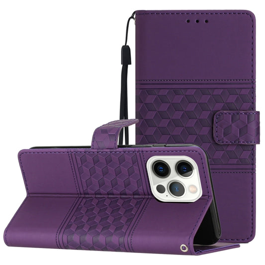 For iPhone 16 Pro Diamond Embossed Skin Feel Leather Phone Case(Purple) - iPhone 16 Pro Cases by buy2fix | Online Shopping UK | buy2fix