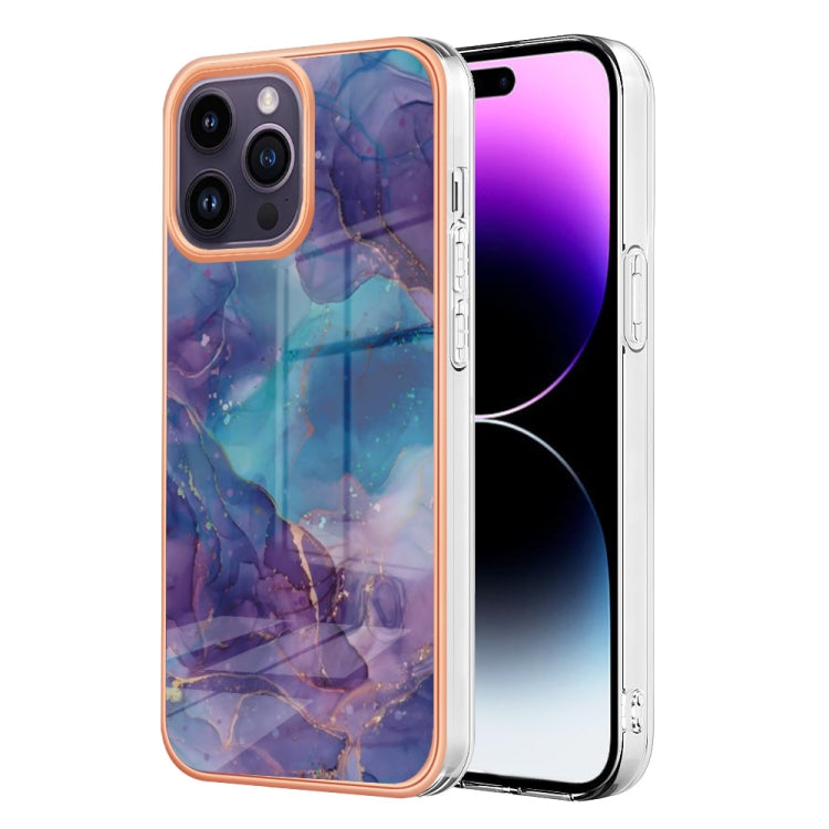 For iPhone 16 Pro Electroplating Marble Dual-side IMD Phone Case(Purple 016) - iPhone 16 Pro Cases by buy2fix | Online Shopping UK | buy2fix