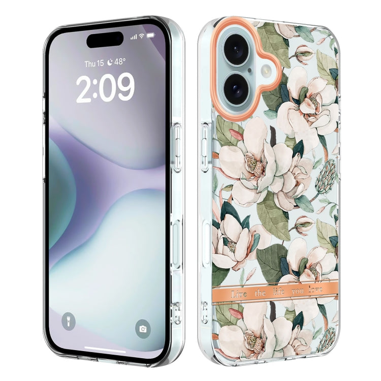 For iPhone 16 Plus Flowers and Plants Series IMD TPU Phone Case(Green Gardenia) - iPhone 16 Plus Cases by buy2fix | Online Shopping UK | buy2fix