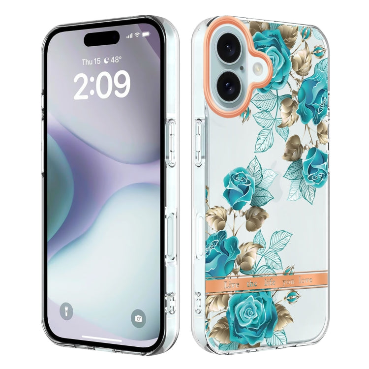 For iPhone 16 Flowers and Plants Series IMD TPU Phone Case(Blue Rose) - iPhone 16 Cases by buy2fix | Online Shopping UK | buy2fix