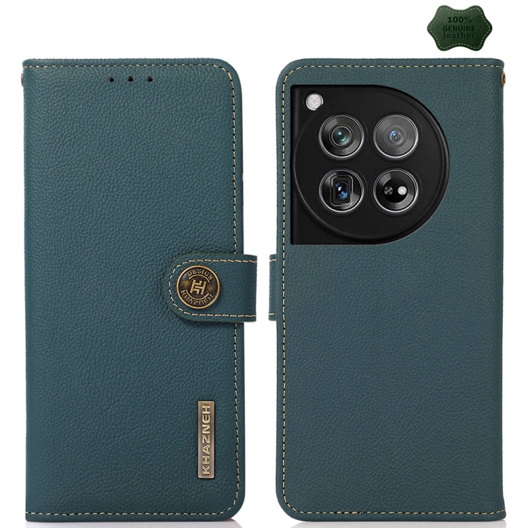 For OnePlus 12 KHAZNEH Custer Genuine Leather RFID Phone Case(Green) - OnePlus Cases by buy2fix | Online Shopping UK | buy2fix