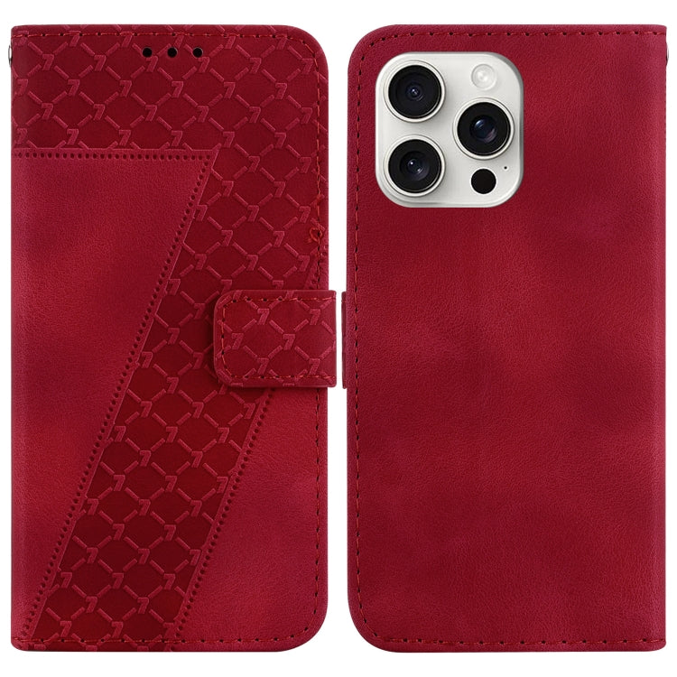 For iPhone 16 Pro Seven-shaped Embossed Leather Phone Case(Red) - iPhone 16 Pro Cases by buy2fix | Online Shopping UK | buy2fix