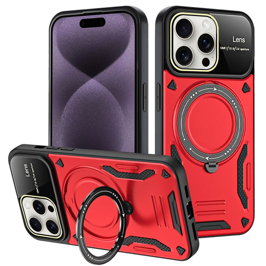 For iPhone 16 Pro Large Window MagSafe Holder Phone Case(Red) - iPhone 16 Pro Cases by buy2fix | Online Shopping UK | buy2fix