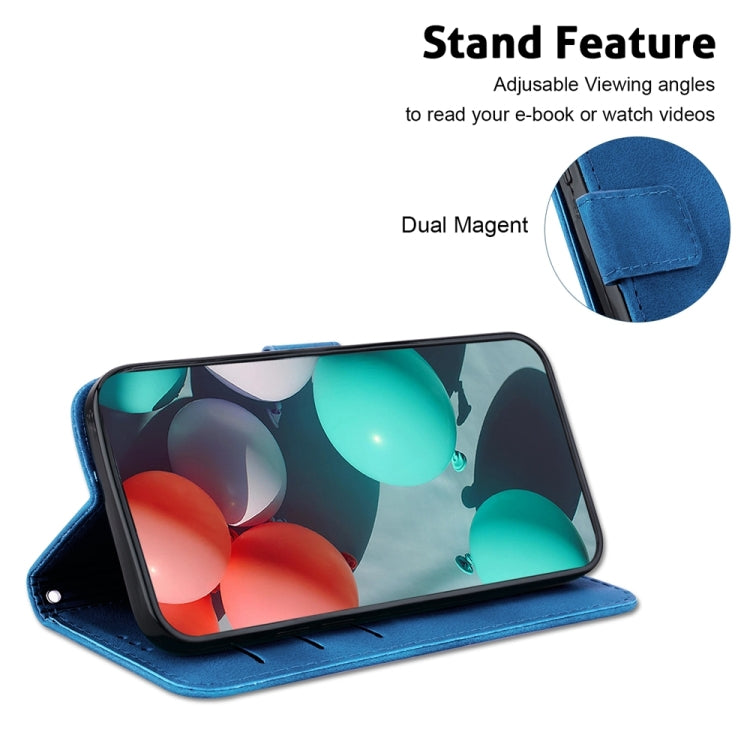 For OnePlus 13 Seven-shaped Embossed Leather Phone Case(Blue) - OnePlus Cases by buy2fix | Online Shopping UK | buy2fix