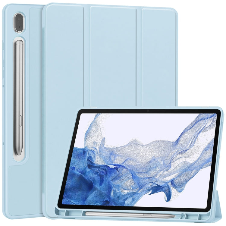 For Samsung Galaxy Tab S9 3-Fold Pure Color TPU Smart Leather Tablet Case with Pen Slot(Light Blue) - Galaxy Tab S9 Cases by buy2fix | Online Shopping UK | buy2fix