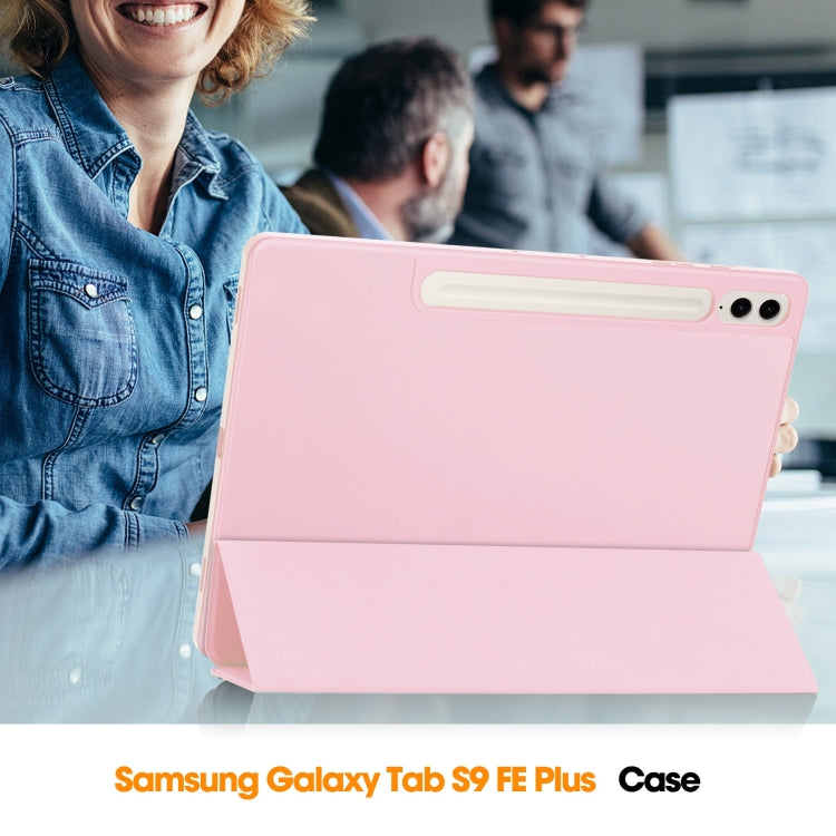 For Samsung Galaxy Tab S9 FE+ 3-Fold Pure Color TPU Smart Leather Tablet Case with Pen Slot(Pink) - Galaxy Tab S9 FE+ by buy2fix | Online Shopping UK | buy2fix