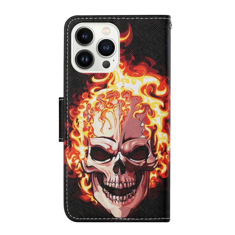 For iPhone 16 Pro Max 3D Colored Drawing Flip Leather Phone Case(Flame Skull) - iPhone 16 Pro Max Cases by buy2fix | Online Shopping UK | buy2fix