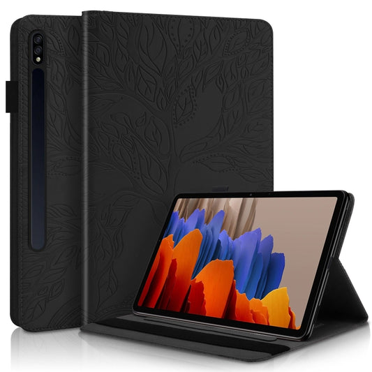 For Samsung Galaxy Tab S9 / S8 / S7 Life Tree Series Horizontal Flip Leather Tablet Case(Black) - Galaxy Tab S8 Cases by buy2fix | Online Shopping UK | buy2fix