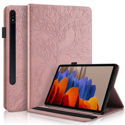 For Samsung Galaxy Tab S8 / S7 Life Tree Series Horizontal Flip Leather Tablet Case(Rose Gold) - Galaxy Tab S8 Cases by buy2fix | Online Shopping UK | buy2fix