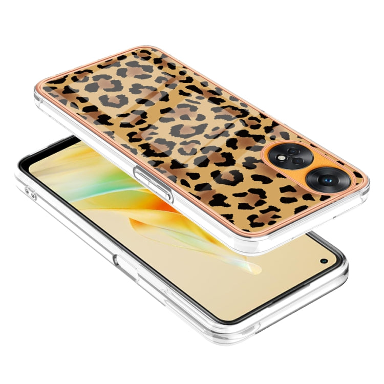 For OPPO Reno8 T 4G Electroplating Marble Dual-side IMD Phone Case(Leopard Print) - OPPO Cases by buy2fix | Online Shopping UK | buy2fix