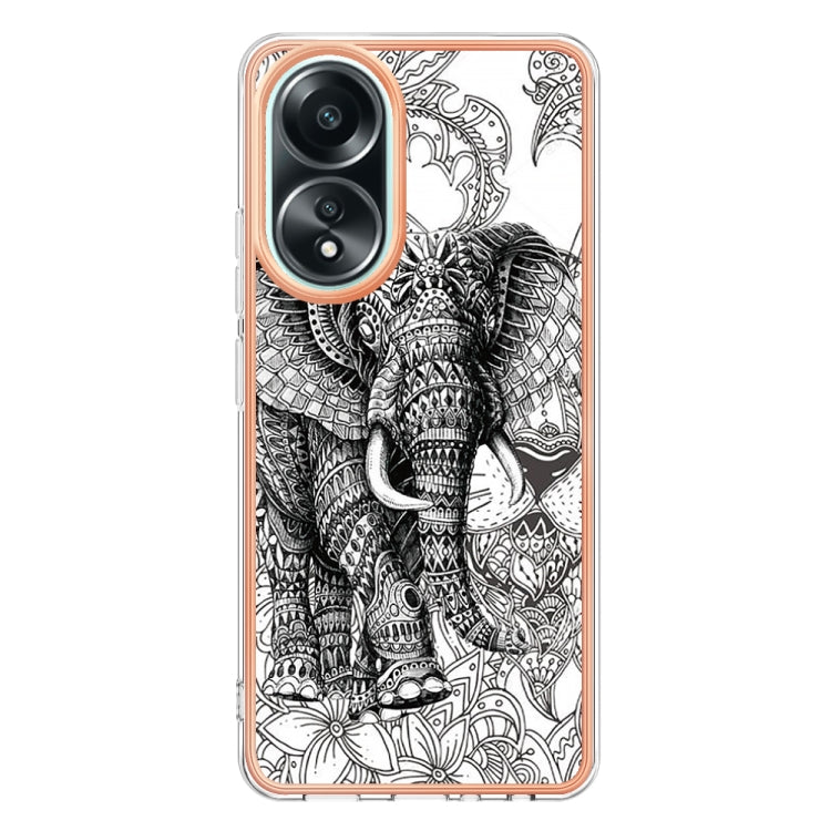 For OPPO A58 4G Electroplating Marble Dual-side IMD Phone Case(Totem Elephant) - OPPO Cases by buy2fix | Online Shopping UK | buy2fix