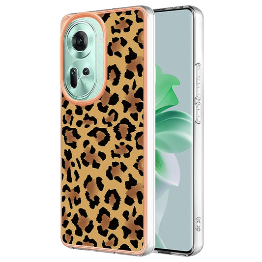 For OPPO Reno11 5G Global Electroplating Marble Dual-side IMD Phone Case(Leopard Print) - Reno11 Cases by buy2fix | Online Shopping UK | buy2fix