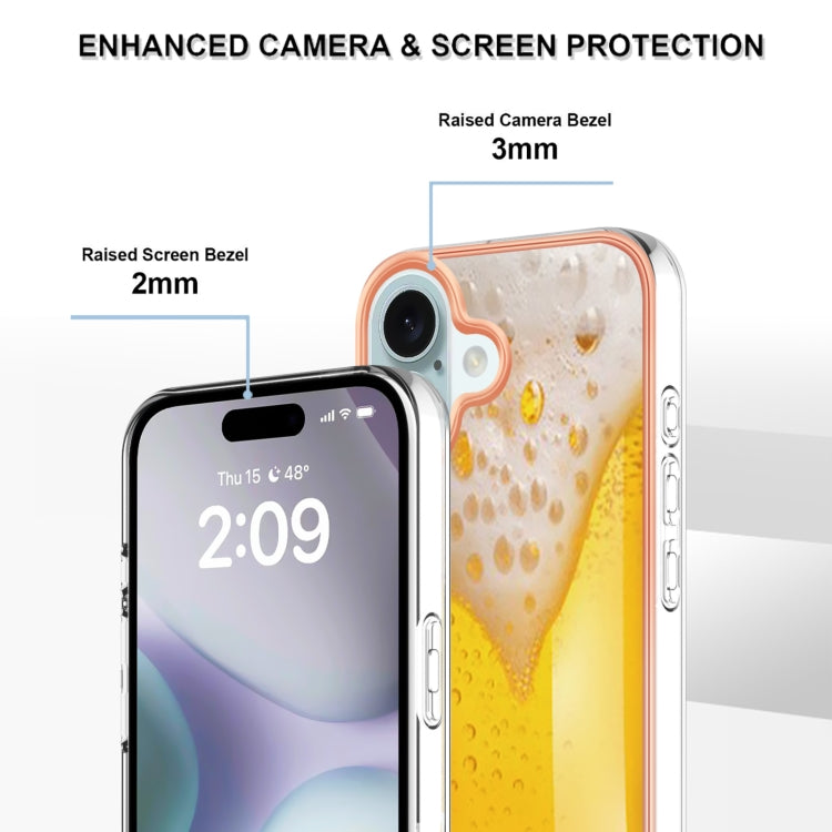 For iPhone 16 Electroplating Marble Dual-side IMD Phone Case(Draft Beer) - iPhone 16 Cases by buy2fix | Online Shopping UK | buy2fix