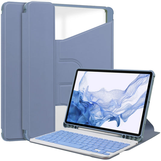 For Samsung Galaxy Tab S9 360 Rotation Transparent Smart Leather Case with Keyboard(Lavender) - Galaxy Tab S9 Cases by buy2fix | Online Shopping UK | buy2fix